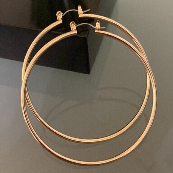 14k Yellow Gold Plated Hoop Earrings 2.25' | New - Picture 1 of 7